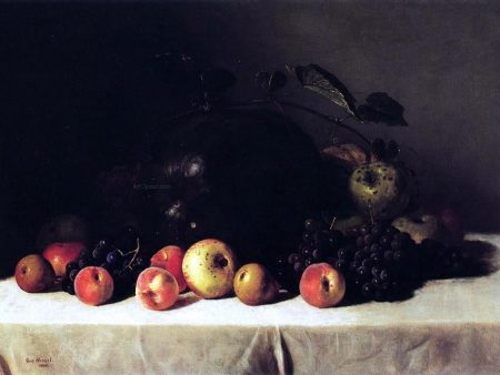 Still Life with Watermelon, Grapes and Apples by George Hetzel - Hand-Painted Oil Painting on Canvas For Discount