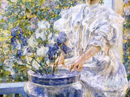 Woman on a Porch with Flowers by Robert Lewis Reid - Hand-Painted Oil Painting on Canvas Fashion