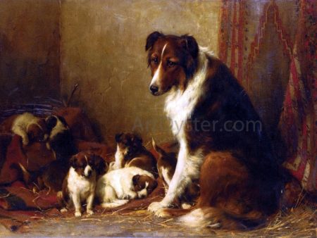 A Collie and Her Puppies by Otto Eerelman - Hand-Painted Oil Painting on Canvas Supply