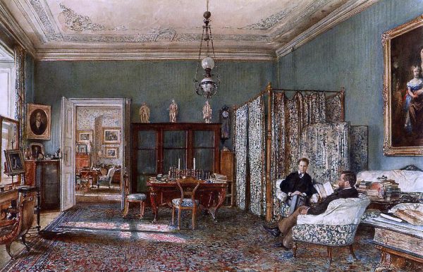 The Morning Room of the Palais Lanckoronski, Vienna by Rudolf Von Alt - Hand-Painted Oil Painting on Canvas For Sale