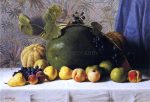 Watermelon, Cantaloupes, Grapes and Apples by George Hetzel - Hand-Painted Oil Painting on Canvas Cheap