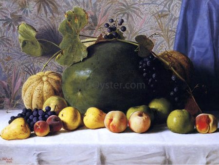 Watermelon, Cantaloupes, Grapes and Apples by George Hetzel - Hand-Painted Oil Painting on Canvas Cheap