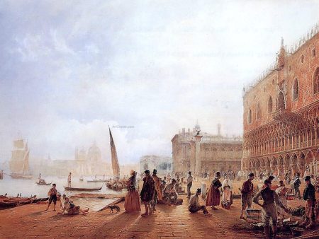 Figures on the Riva degli Schiavone by Rudolf Von Alt - Hand-Painted Oil Painting on Canvas Online Hot Sale