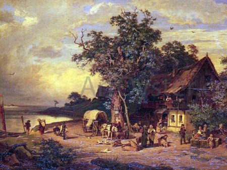 The Inn at the Estuary by Rudolphe Heinrich Schuster - Hand-Painted Oil Painting on Canvas Fashion