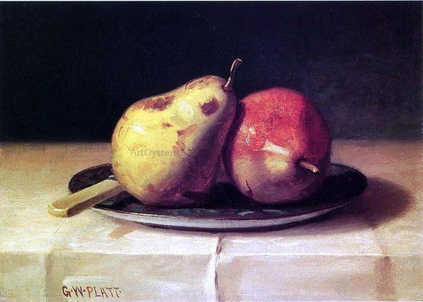 Two Pears on a Dish by George W Platt - Hand-Painted Oil Painting on Canvas Cheap