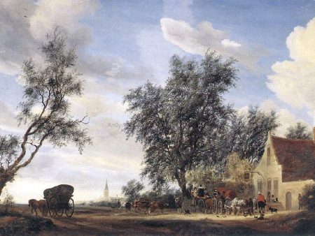 Halt at an Inn by Salomon Van Ruysdael - Hand-Painted Oil Painting on Canvas Hot on Sale