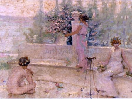 Three Figures in an Italian Garden by Robert Lewis Reid - Hand-Painted Oil Painting on Canvas Fashion