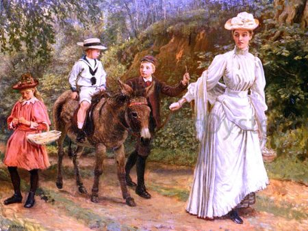 A donkey Ride Along A Woodland Path by John Barwell - Hand-Painted Oil Painting on Canvas Cheap