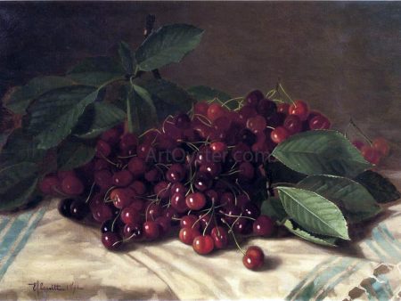 Cherries on a Tabletop by Edward C Leavitt - Hand-Painted Oil Painting on Canvas For Discount