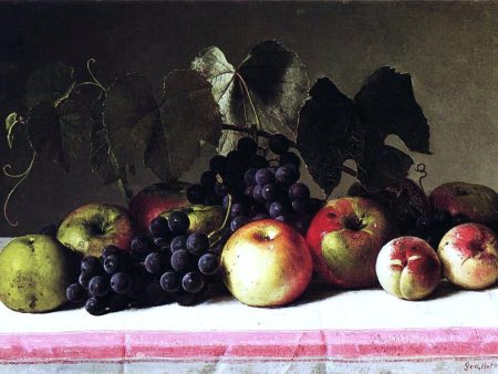 Still Life with Concord Grapes and Apples by George Hetzel - Hand-Painted Oil Painting on Canvas For Cheap