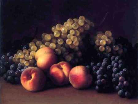 Peaches and Grapes by George Henry Hall - Hand-Painted Oil Painting on Canvas For Sale