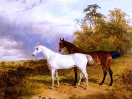 A Bay and Grey Horse in a Landscape by James Walsham Baldock - Hand-Painted Oil Painting on Canvas Supply