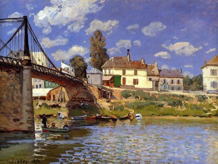 A Bridge at Villeneuve-la-Garenne by Alfred Sisley - Hand-Painted Oil Painting on Canvas Online now